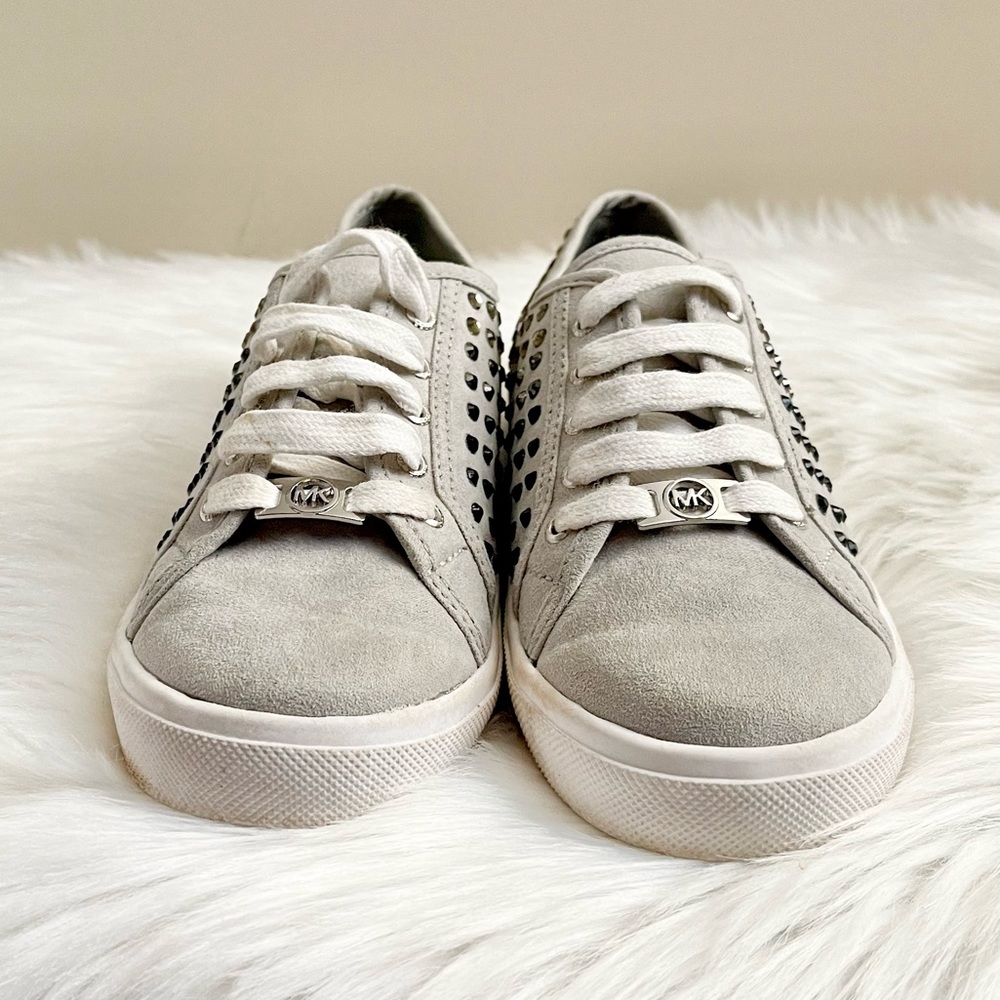 MICHAEL Michael Kors Gray Suede Rhinestone Studded Sneakers - Picture 2 of 6
